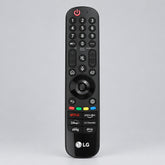 LG remote control with visible brand logos on a light background