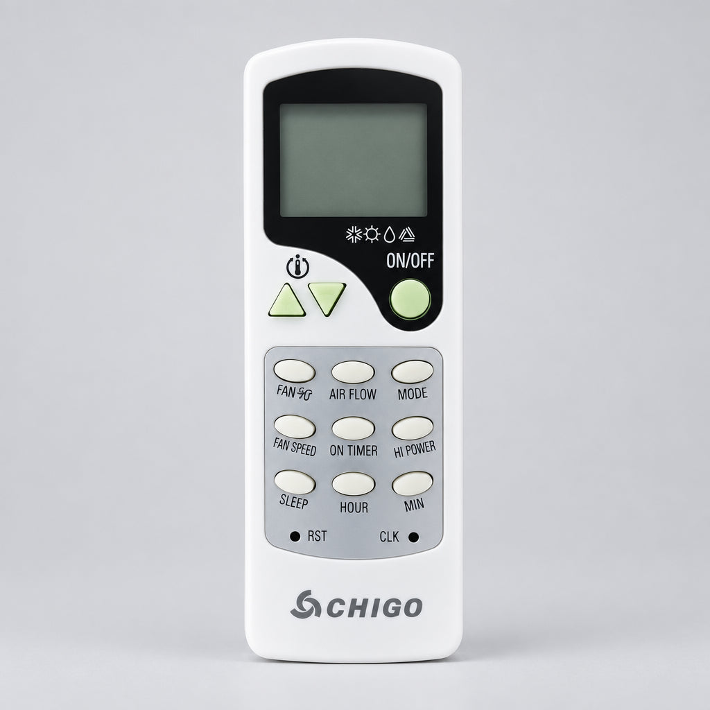 Sichigo remote control on a wooden surface with a blurred background