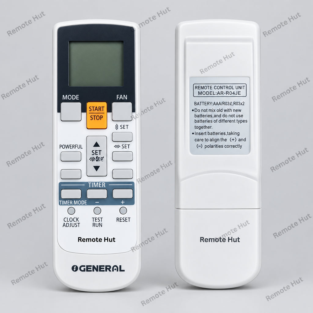 Two remote controls on a wooden surface with 'Remote Hut' branding.