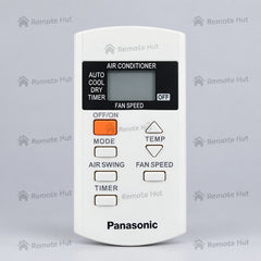 Panasonic air conditioner remote control with 'Remote Hut' branding on a neutral background