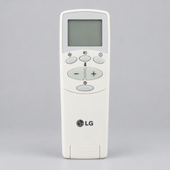 LG remote control with 'REMOTE HUT' branding on a wooden surface.