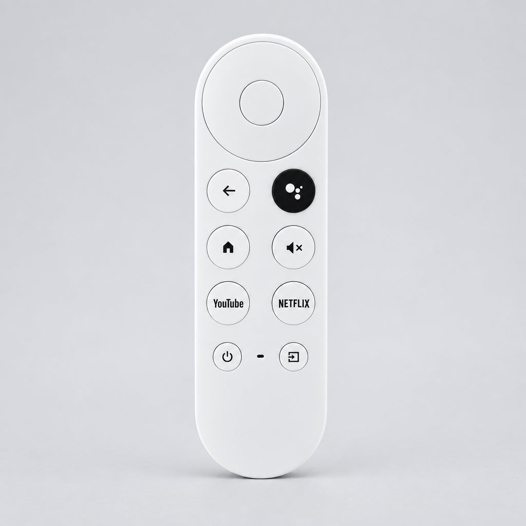 White remote control with various buttons on a wooden surface, branded 'Remote Hut'.