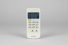 Air conditioning remote control with 'Remote Hut' and 'Haiko' branding on a yellow background