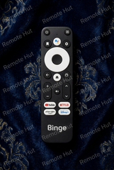 Black remote control with various buttons on a white background