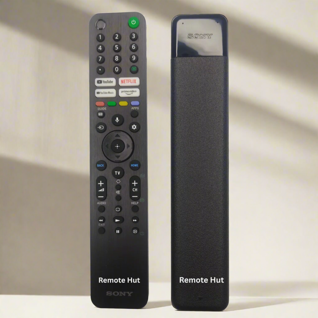 Sony remote control and case on a white background