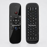 Black remote control with keyboard on a white background, branded 'Remote Hut'.