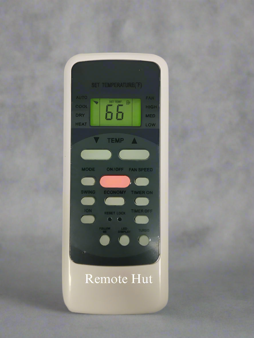 Remote control with digital display on a white background, branded 'Remote Hut'.