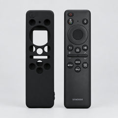 Black Samsung remote control on a white background