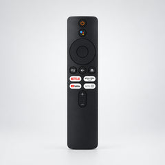 A black Google TV remote control with various buttons and logos including Netflix, Amazon Prime, and YouTube, shown against a plain white background.