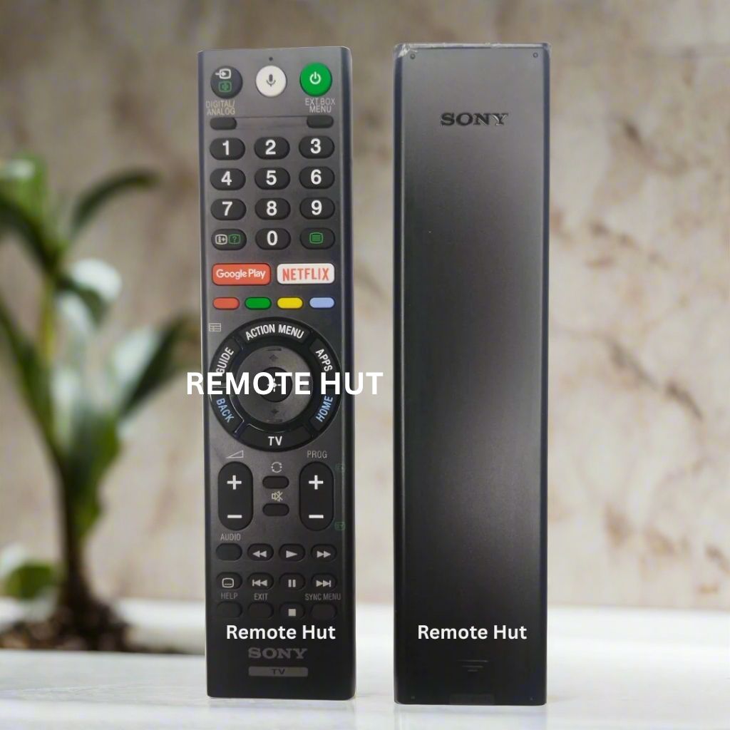 Two remote controls, one branded 'Remote Hut' and the other 'Sony', on a neutral background.