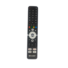 A replacement TV remote control with a black body, featuring white buttons, colorful navigation keys, and the SHARP brand name at the bottom, displayed on a light gray background.